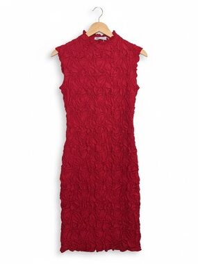 Zara Sleeveless Textured Red Sheath Dress